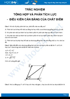 Trắc nghiệm Tổng hợp và phân tích lực - Điều kiện cân bằng của chất điểm môn Vật Lý 10 năm 2020 có đáp án