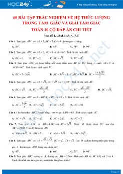 60 bài tập trắc nghiệm về Hệ thức lượng trong tam giác và giải tam giác Toán 10 có đáp án chi tiết