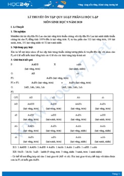 Tổng hợp kiến thức về Quy luật phân li độc lập môn Sinh học 9 năm 2020