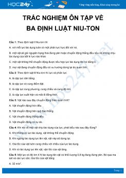 24 câu trắc nghiệm ôn tập về Ba định luật Niu - Tơn có đáp án môn Vật Lý 10 năm 2020