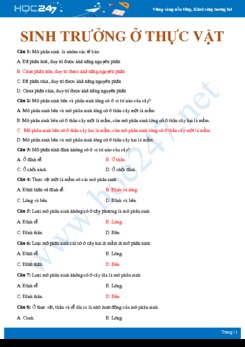 30 Câu hỏi trắc nghiệm ôn tập Sinh trưởng ở thực vật Sinh học 11 có đáp án