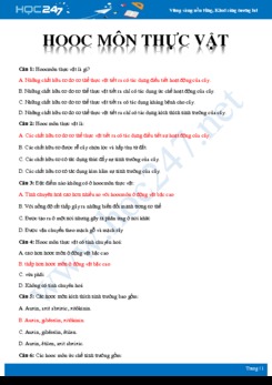 30 Bài tập trắc nghiệm vận dụng ôn tập Hoocmon thực vật Sinh học 11 có đáp án
