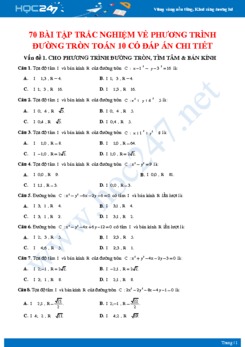 70 bài tập trắc nghiệm về Phương trình đường tròn Toán 10 có đáp án chi tiết