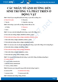 48 Câu hỏi trắc nghiệm Tác động của các nhân tố đến sinh trưởng và phát triển ở động vật Sinh học 11