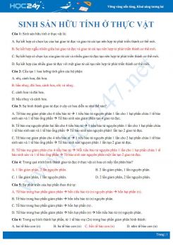 30 Bài tập trắc nghiệm ôn tập Sinh sản hữu tính ở thực vật Sinh học 11 có đáp án