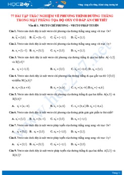 77 bài tập trắc nghiệm về Phương trình đường thẳng trong mặt phẳng tọa độ Oxy có đáp án chi tiết