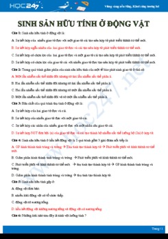 Bài tập trắc nghiệm ôn tập Hình thức sinh sản hữu tính ở động vật Sinh học 11
