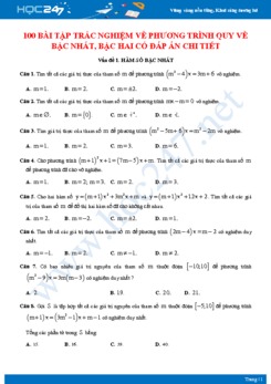 100 bài tập trắc nghiệm về Phương trình quy về bậc nhất, bậc hai Toán 10 có đáp án chi tiết
