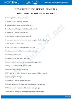 Tổng hợp từ vựng từ Unit 1 đến Unit 6 Tiếng Anh 8 chương trình thí điểm