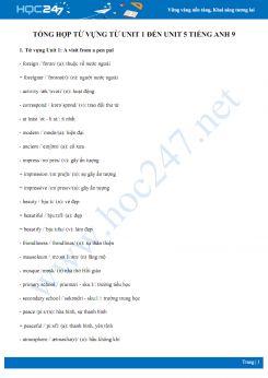 Tổng hợp từ vựng từ Unit 1 đến Unit 5 Tiếng Anh 9