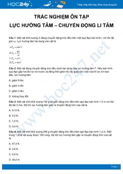 22 câu trắc nghiệm ôn tập về Lực hướng tâm và chuyển động li tâm có đáp án môn Vật Lý 10 năm 2020