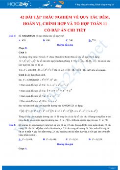 42 bài tập trắc nghiệm về Quy tắc đếm, hoán vị, chỉnh hợp và tổ hợp Toán 11 có đáp án chi tiết