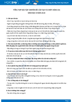 Tổng hợp bài tập chuyên đề cấu tạo và chức năng da Sinh học 8 năm 2020 có đáp án