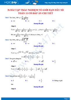 36 bài tập trắc nghiệm về Giới hạn dãy số Toán 11 có đáp án chi tiết