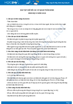 Bài tập chủ đề Các cơ quan thần kinh Sinh học 8 năm 2020 có đáp án