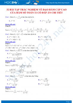 32 bài tập trắc nghiệm về Đạo hàm cấp cao của hàm số Toán 11 có đáp án chi tiết