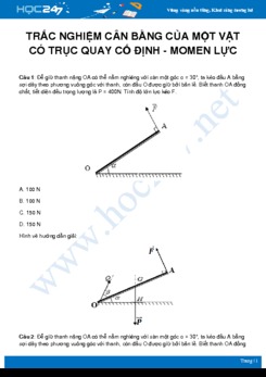 30 câu trắc nghiệm về Cân bằng của một vật có trục quay cố định - Momen lực môn Vật Lý 10 có đáp án