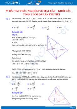 37 bài tập trắc nghiệm về Mặt cầu - Khối cầu Toán 12 có đáp án chi tiết