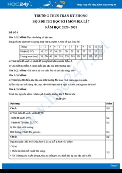 Bộ 3 đề thi HK1 môn Địa lí 7 năm 2020 - Trường THCS Trần Kỳ Phong có đáp án