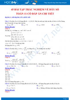 45 bài tập trắc nghiệm về Dãy số Toán 11 có đáp án chi tiết