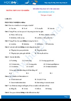 Bộ 3 đề thi HK1 môn Sinh học 10 năm 2020 - Trường THPT Ung Văn Khiêm có đáp án