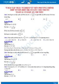 75 bài tập trắc nghiệm về Viết phương trình tiếp tuyến biết hệ số góc cho trước Toán 11 có đáp án chi tiết