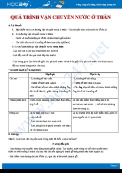 Lý thuyết và bài tập ôn tập Quá trình vận chuyển nước trong thân cây Sinh học 11
