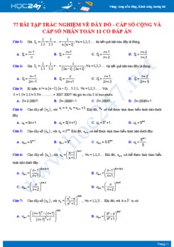 77 bài tập trắc nghiệm về Dãy số - Cấp số cộng - Cấp số nhân Toán 11 có đáp án
