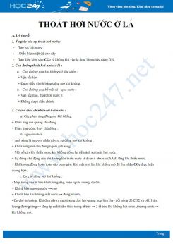 Lý thuyết và bài tập ôn tập Quá trình thoát hơi nước ở lá Sinh học 11