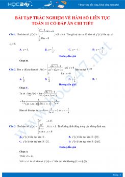 Bài tập trắc nghiệm về Hàm số liên tục Toán 11 có đáp án chi tiết