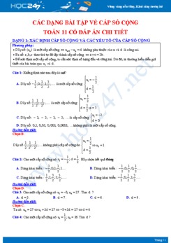 Các dạng bài tập về Cấp số cộng Toán 11 có đáp án chi tiết