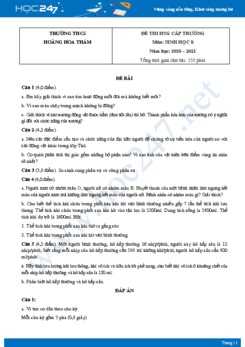 Đề thi HSG cấp trường môn Sinh học 8 năm 2020 trường Hoàng Hoa Thám