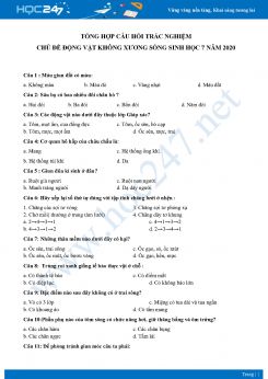 Tổng hợp câu hỏi trắc nghiệm chủ đề Động vật không xương sống Sinh học 7 năm 2020