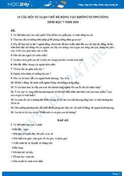 15 Câu hỏi tự luận chủ đề Động vật không xương sống Sinh học 7 năm 2020