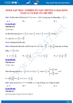 50 bài tập trắc nghiệm Ôn tập chương 5 Đạo hàm Toán 11 có đáp án chi tiết