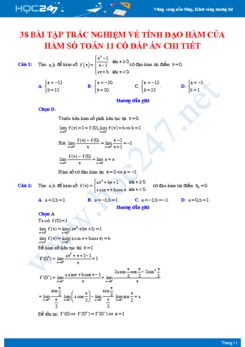 38 bài tập trắc nghiệm về Tính đạo hàm của hàm số Toán 11 có đáp án chi tiết