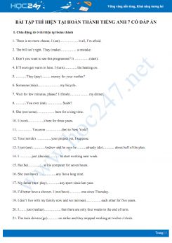 Bài tập thì hiện tại hoàn thành Tiếng Anh 7 có đáp án