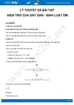 Tổng hợp lý thuyết và bài tập về Điện trở của dây dẫn - Định luật Ôm môn Vật Lý 9 năm 2020