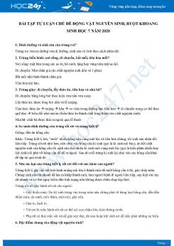 Bài tập tự luận chủ đề Động vật nguyên sinh, ruột khoang môn Sinh học 7 năm 2020