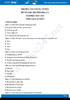 Đề thi HK1 môn Địa lí 6 năm 2020 - Trường THCS Hùng Vương có đáp án