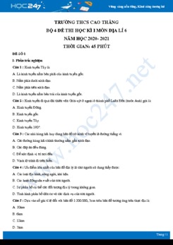Bộ 4 đề thi HK1 môn Địa lí 6 năm 2020 - Trường THCS Cao Thắng có đáp án