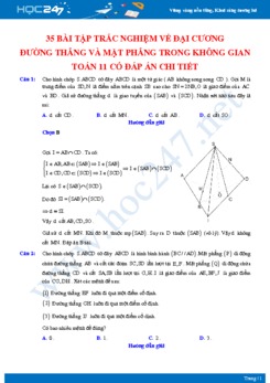 35 bài tập trắc nghiệm về Đại cương đường thẳng và mặt phẳng trong không gian Toán 11 có đáp án chi tiết