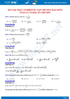 Bài tập trắc nghiệm Ôn tập chương Đạo hàm Toán 11 có đáp án chi tiết