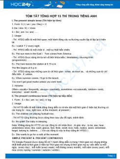 Tóm tắt tổng hợp 13 thì trong Tiếng Anh