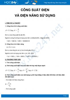 Chuyên đề Công suất điện và điện năng tiêu thụ môn Vật Lý 9 năm 2020