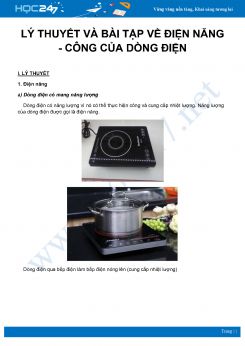 Tổng hợp lý thuyết và bài tập về Điện năng - Công của dòng điện môn Vật Lý 9 năm 2020