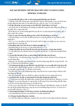 Bài tập mở rộng chủ đề Trao đổi chất và năng lượng Sinh học 8 năm 2020 có đáp án