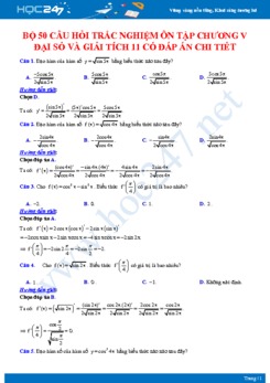 Bộ 50 câu hỏi trắc nghiệm Ôn tập chương V Đại số & Giải tích Toán 11 có đáp án chi tiết