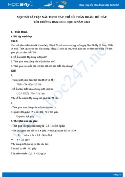 Một số bài tập xác định các chỉ số tuần hoàn, hô hấp bồi dưỡng HSG Sinh học 8 năm 2020