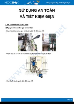 Chuyên đề Sử dụng an toàn và tiết kiệm điện năng môn Vật Lý 9 năm 2020